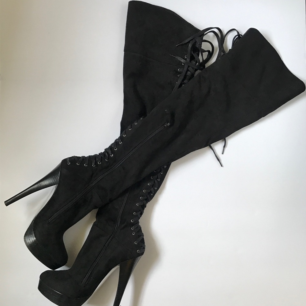 Black suede OTK BeBe lace up boots size 7